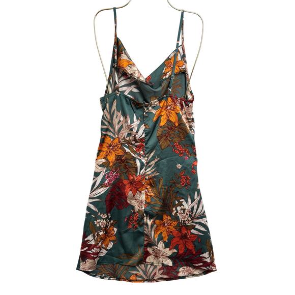 Tropical Printed Sling Satin Low Neck Slim Waist Floral Dress Women’s Size M - Picture 3 of 8